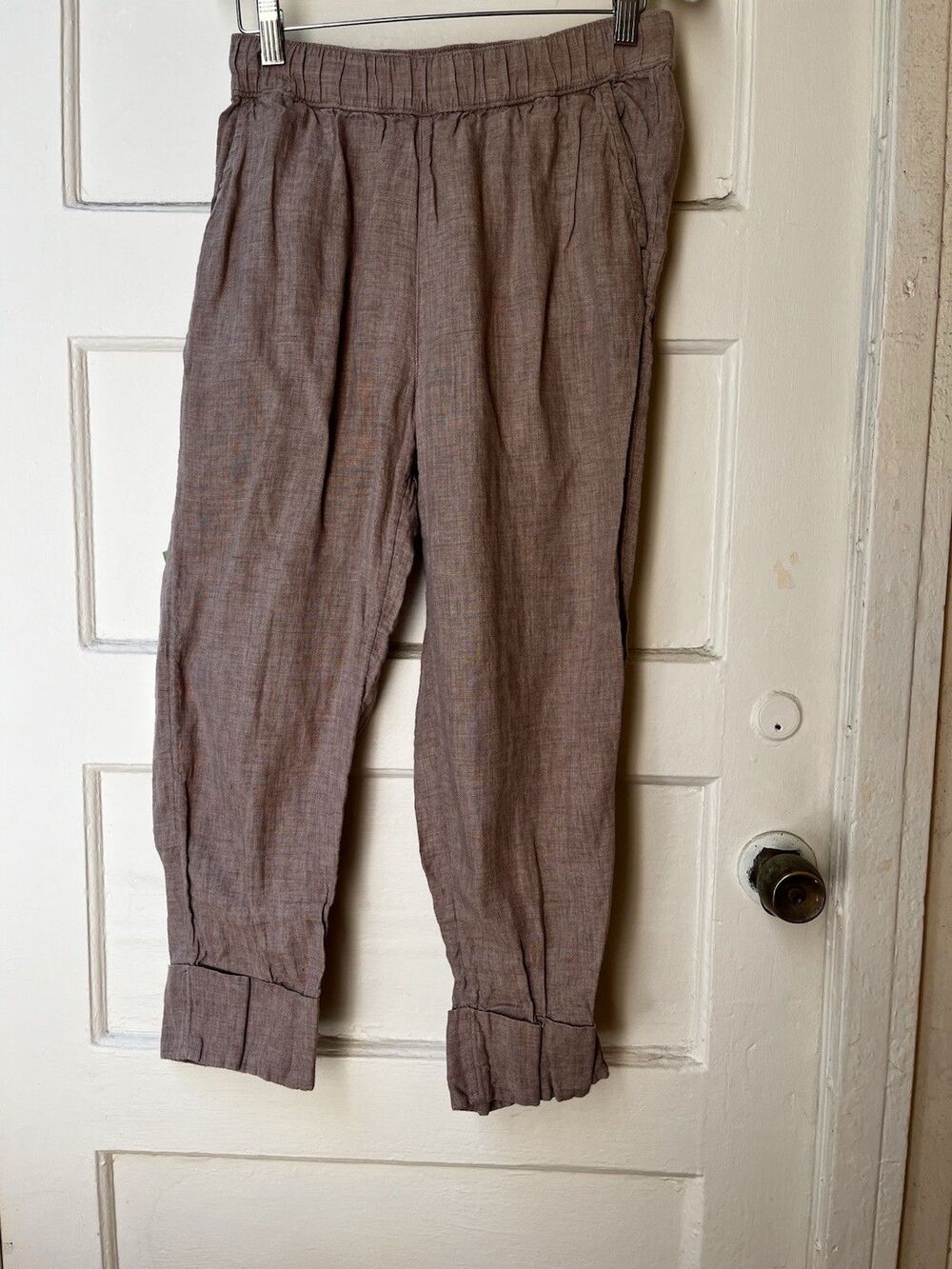 Sigrid Olsen linen pants S Brown Cuffed Summer Beach Casual Elastic Resort